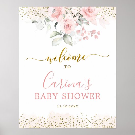 Blush Pink Floral Baby shower Welkomstteken Poster (Voorkant)