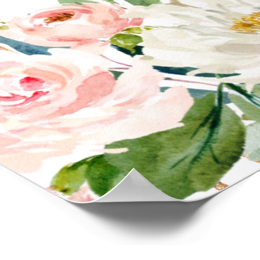 Blush Pink Floral Baby shower Welkomstteken Poster (Hoek)