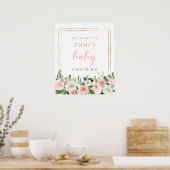 Blush Pink Floral Baby shower Welkomstteken Poster (Keuken)