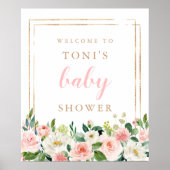 Blush Pink Floral Baby shower Welkomstteken Poster (Voorkant)