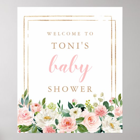 Blush Pink Floral Baby shower Welkomstteken Poster (Voorkant)