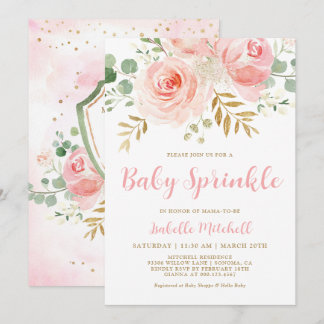 Blush Pink Floral Baby Sprinkle Invitation Kaart