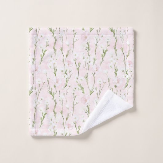 Blush Pink Floral Bad Handdoek (Wasdoekje)