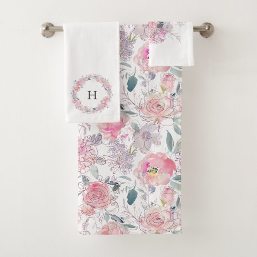 Blush Pink Floral Bad Handdoek (Insitu)