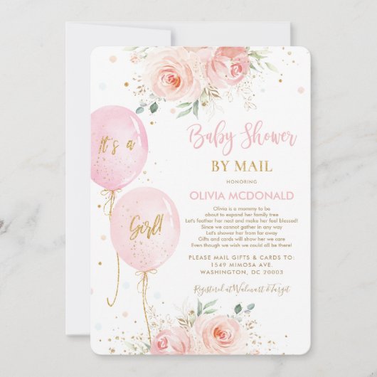 Blush Pink Floral Balloons Goud Baby shower van Ma Kaart (Voorkant)