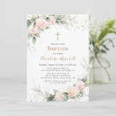  Blush Pink Floral Baptism Invitation Kaart (Staand voorkant)