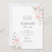 Blush Pink Floral Baptisme meisje Spaanse uitnodig Kaart (Voorkant)