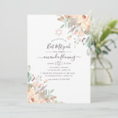 Blush Pink Floral Bat Mitzvah Kaart (Staand voorkant)