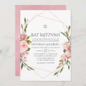 Blush Pink Floral Bat Mitzvah Uitnodiging (Voorkant / Achterkant)