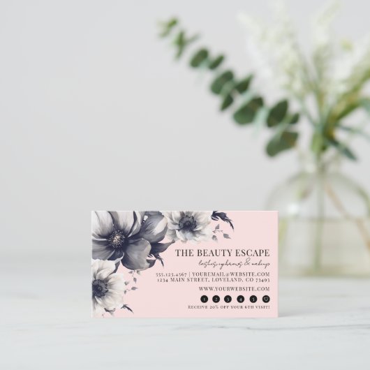 Blush Pink Floral Beauty Klantenkaartje (Staand voorkant)