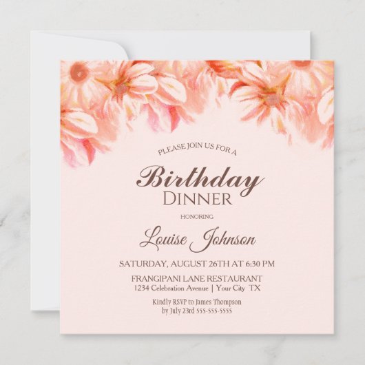 Blush Pink Floral Birthday Dinner Party Kaart (Voorkant)