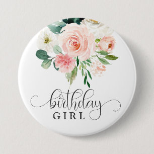 Blush Pink Floral Birthday Girl Ronde Button 7,6 Cm