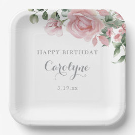 Blush Pink Floral Birthday Paper Plate Papieren Bordje