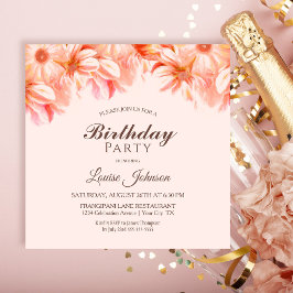 Blush Pink Floral Birthday Party Kaart