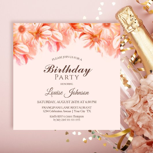 Blush Pink Floral Birthday Party Kaart