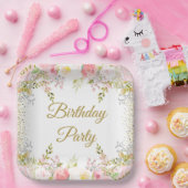 Blush Pink Floral Birthday Party Papieren Bordje (Feest)