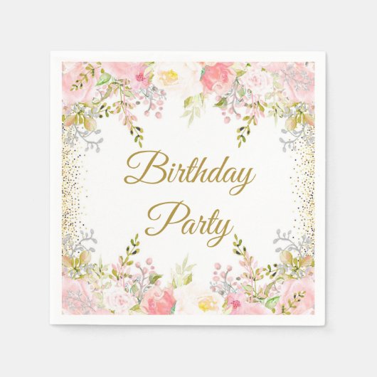 Blush Pink Floral Birthday Party Servet (Voorkant)