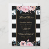 Blush Pink Floral Black Striped Vrijgezellenfeest Kaart (Voorkant)