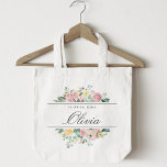 Blush Pink Floral Bloemenmeisje Wedding Gift Tote Bag<br><div class="desc">Aangepast ontworpen canvas tas voor je bloemmeisje met een gepersonaliseerde naam met elegante roze en gouden waterverf roze roze roze vormgeving.</div>