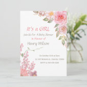 Blush Pink Floral Bloom Baby shower Meisje Kaart (Staand voorkant)