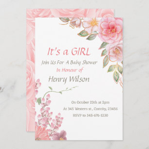 Blush Pink Floral Bloom Baby shower Meisje Kaart