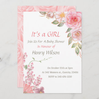 Blush Pink Floral Bloom Baby shower Meisje Kaart