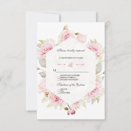  Blush Pink Floral Bloom Geometric Wedding RSVP Kaartje