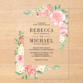 Blush Pink Floral Bloom Roses Wedding Acryl Uitnodigingen (Voorkant)