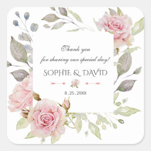 Blush Pink Floral Bloom Weddenschap Vierkante Sticker