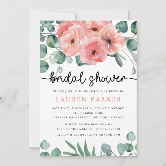 Blush Pink Floral Blooms en Vrijgezellenfeest van  Kaart (Voorkant)