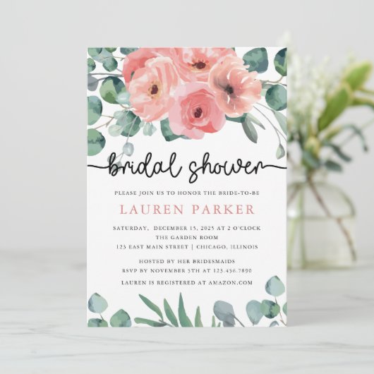 Blush Pink Floral Blooms en Vrijgezellenfeest van  Kaart (Staand voorkant)