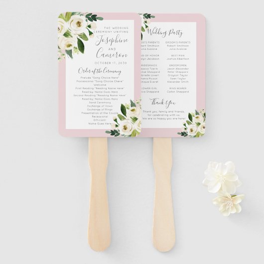 Blush Pink Floral Blooms Wedding Ceremony Programm Handwaaier (Voorkant en achterkant)