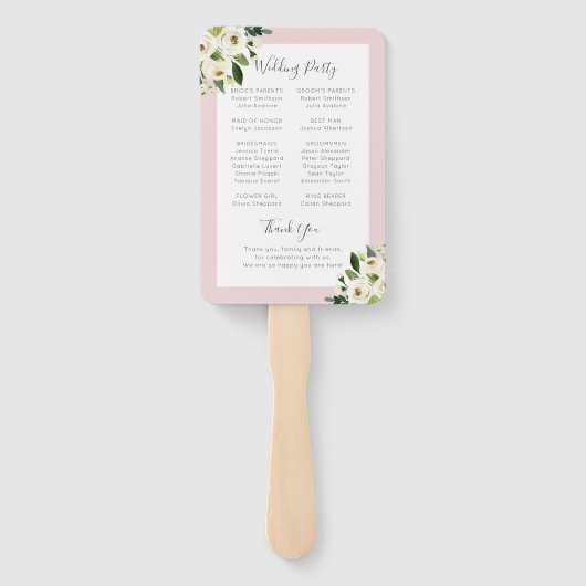 Blush Pink Floral Blooms Wedding Ceremony Programm Handwaaier (Achterkant)