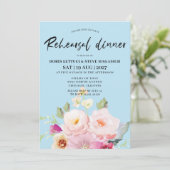 Blush Pink Floral Blue repetitie diner Kaart (Staand voorkant)