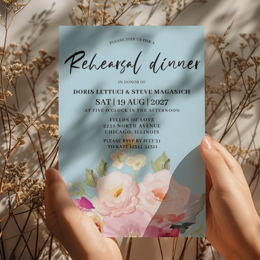 Blush Pink Floral Blue repetitie diner Kaart