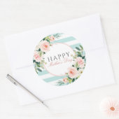 Blush Pink Floral Blue Stripes Moederdag Ronde Sticker (Envelop)