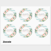 Blush Pink Floral Blue Stripes Moederdag Ronde Sticker (Vel)