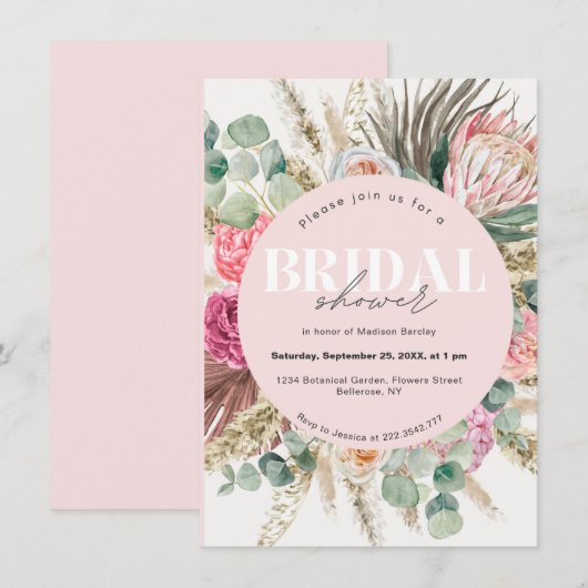Blush Pink Floral Bohemian Vrijgezellenfeest Kaart (Voorkant / Achterkant)