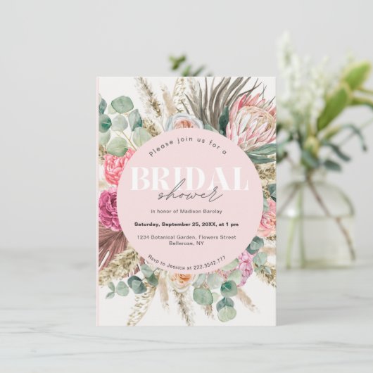 Blush Pink Floral Bohemian Vrijgezellenfeest Kaart (Staand voorkant)