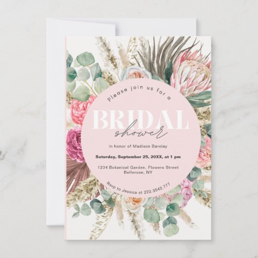 Blush Pink Floral Bohemian Vrijgezellenfeest Kaart (Voorkant)