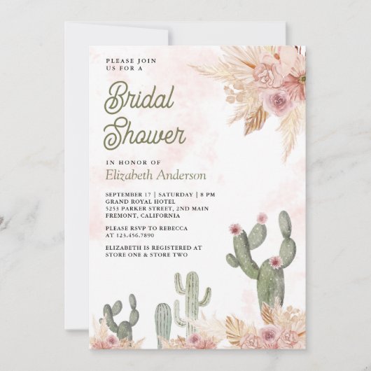 Blush Pink Floral Boho Pampas Cactus Vrijgezellenf Kaart (Voorkant)