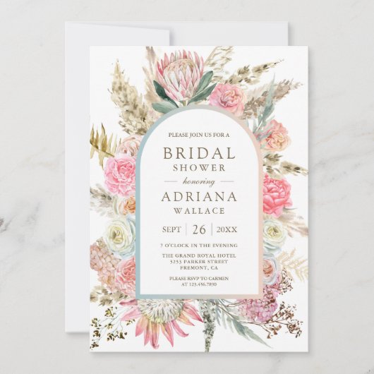 Blush Pink Floral Boho Pampas Grass Vrijgezellenfe Kaart (Voorkant)