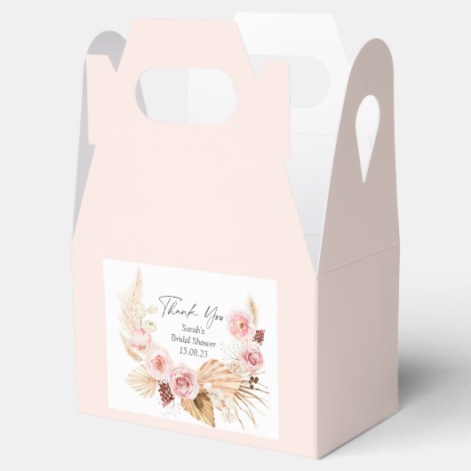 Blush Pink Floral Boho Pampas race Weddenschap Bedankdoosjes (Geopend)