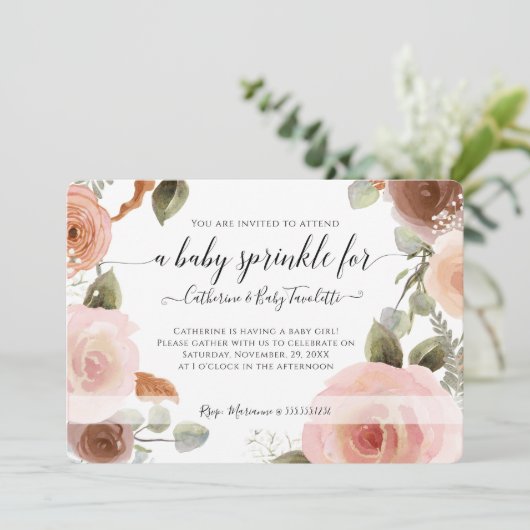 Blush Pink Floral BOHO Waterverf Baby Girl Shower Kaart (Staand voorkant)