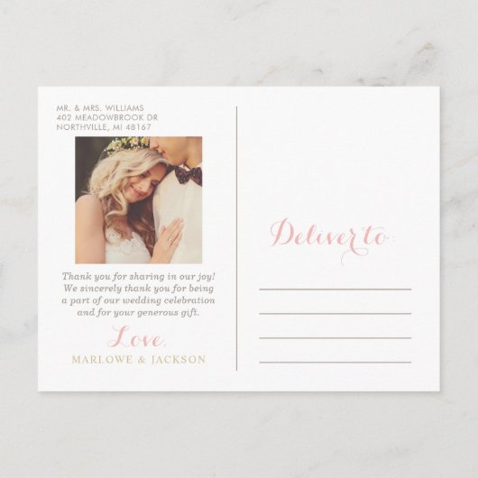 Blush Pink Floral Boho Weddenschap Foto bedankt Briefkaart (Achterkant)