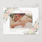 Blush Pink Floral Boho Weddenschap Foto bedankt Briefkaart (Voorkant)