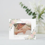 Blush Pink Floral Boho Weddenschap Foto bedankt Briefkaart (Staand voorkant)