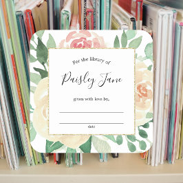 Blush Pink Floral bookplate sticker