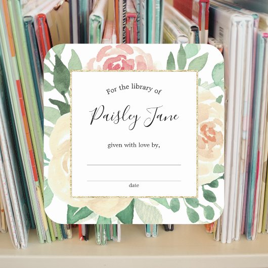 Blush Pink Floral bookplate sticker