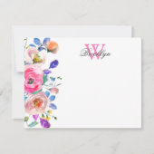 Blush Pink Floral Botanical Monogrammed Note Kaart (Voorkant)